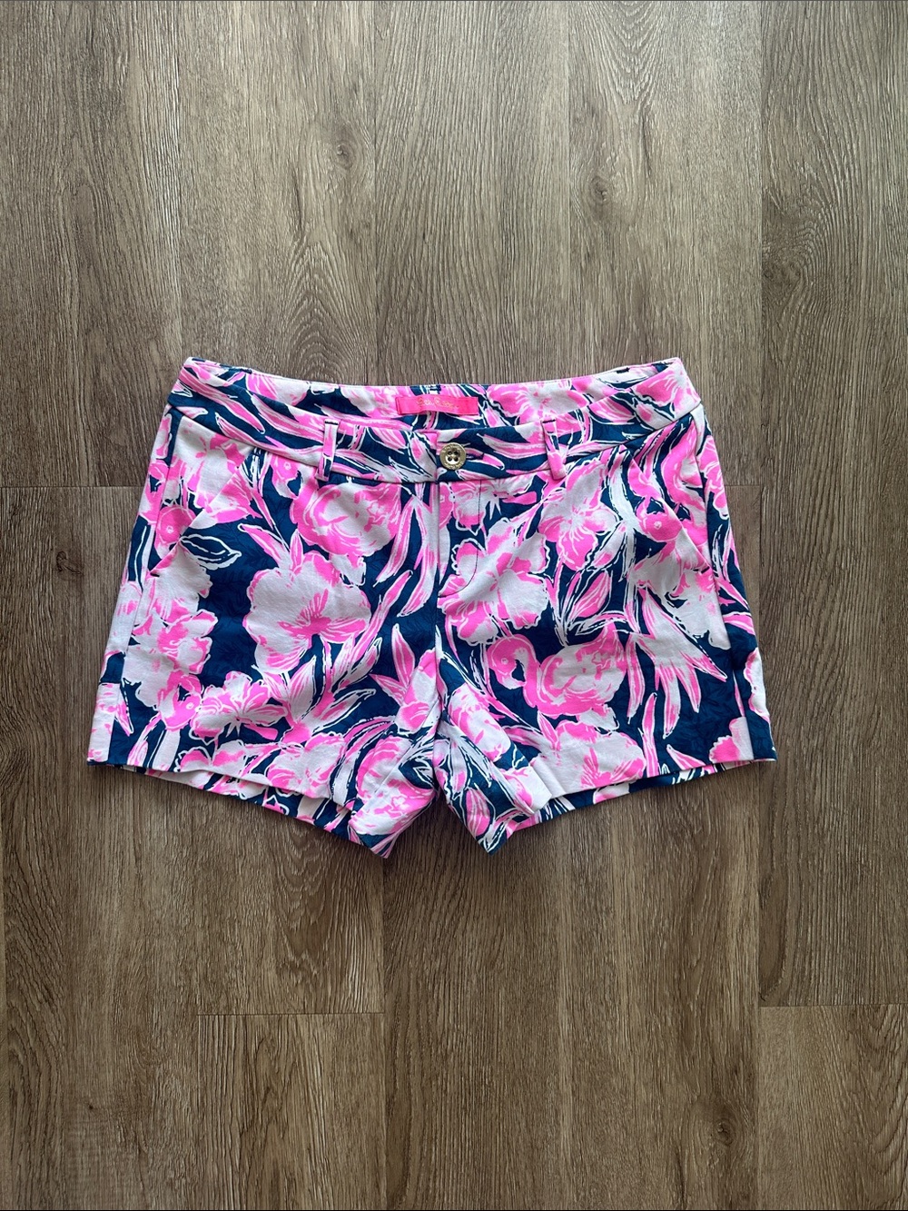 Lilly Pulitzer 5" Callahan Knit Shorts Inky Navy Flamingle Size 4 Resortwear